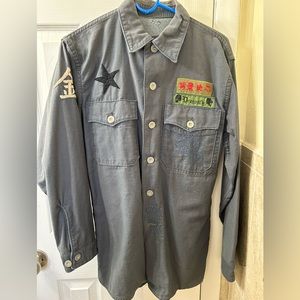 Dragonfly button up rock shirt with skull Slim fit  Can wear as a light jacket.